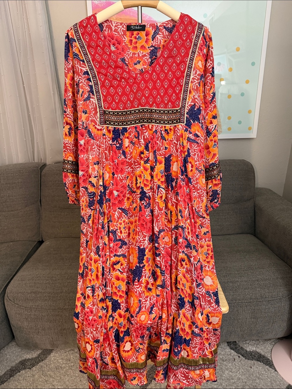 Bohemian Floral Maxi Dress in Coral Red by Perch